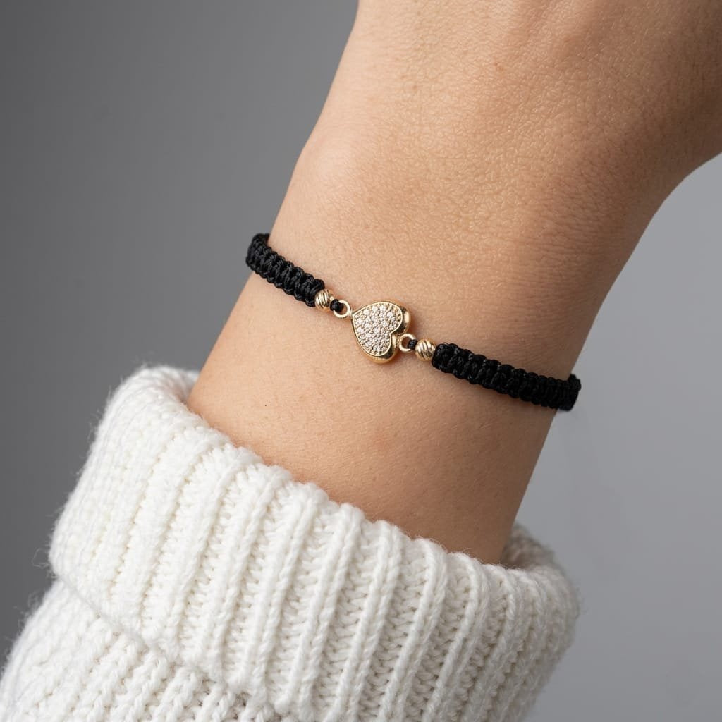 18K Gold Mini Heart Braided Bracelet