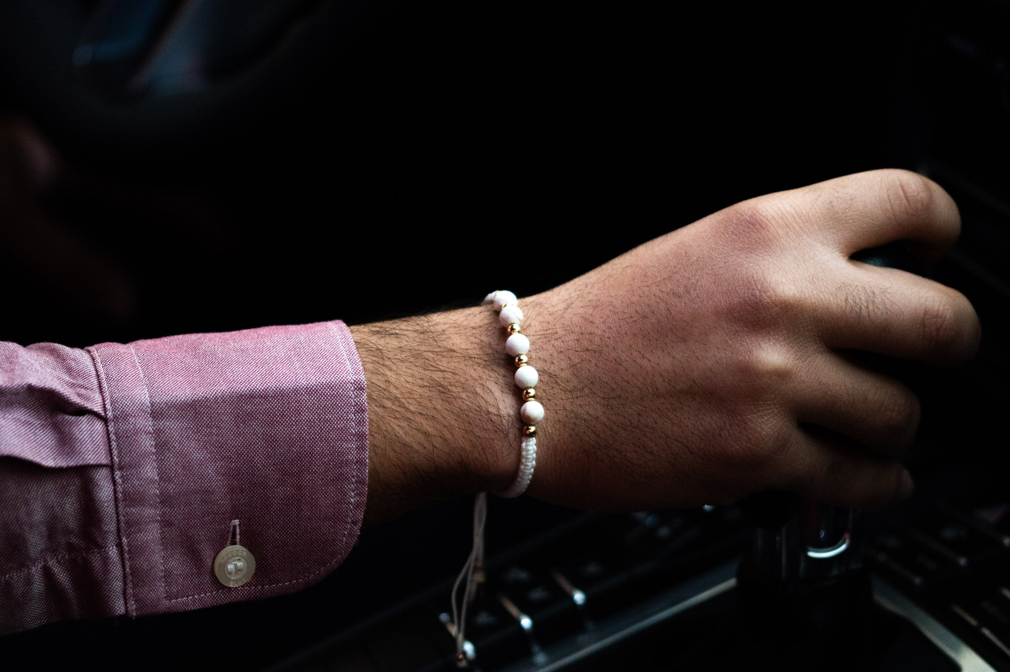 18K Gold & White Gemstones Braided Men's Bracelet