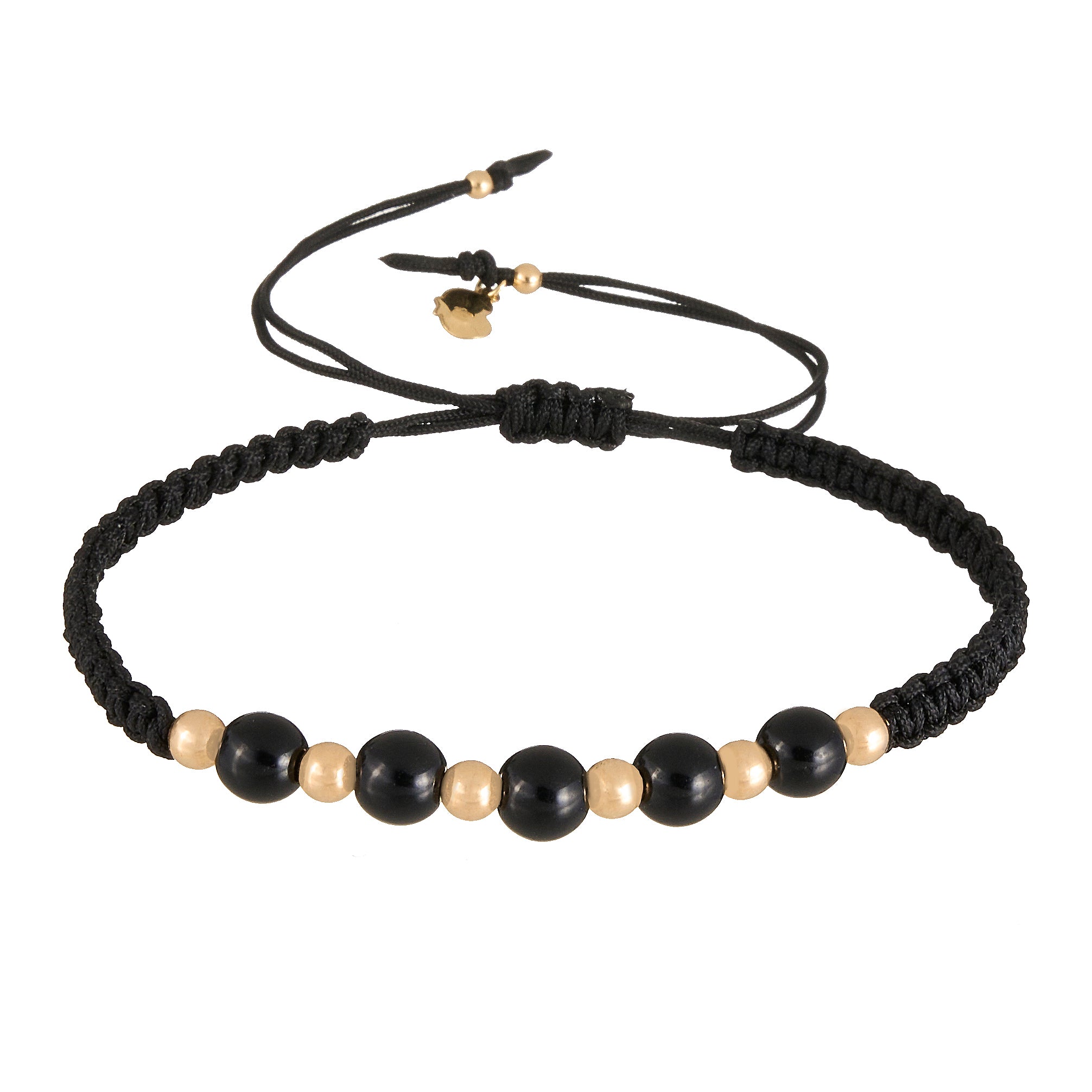 18K Gold & Black Gemstones Braided Men's Bracelet