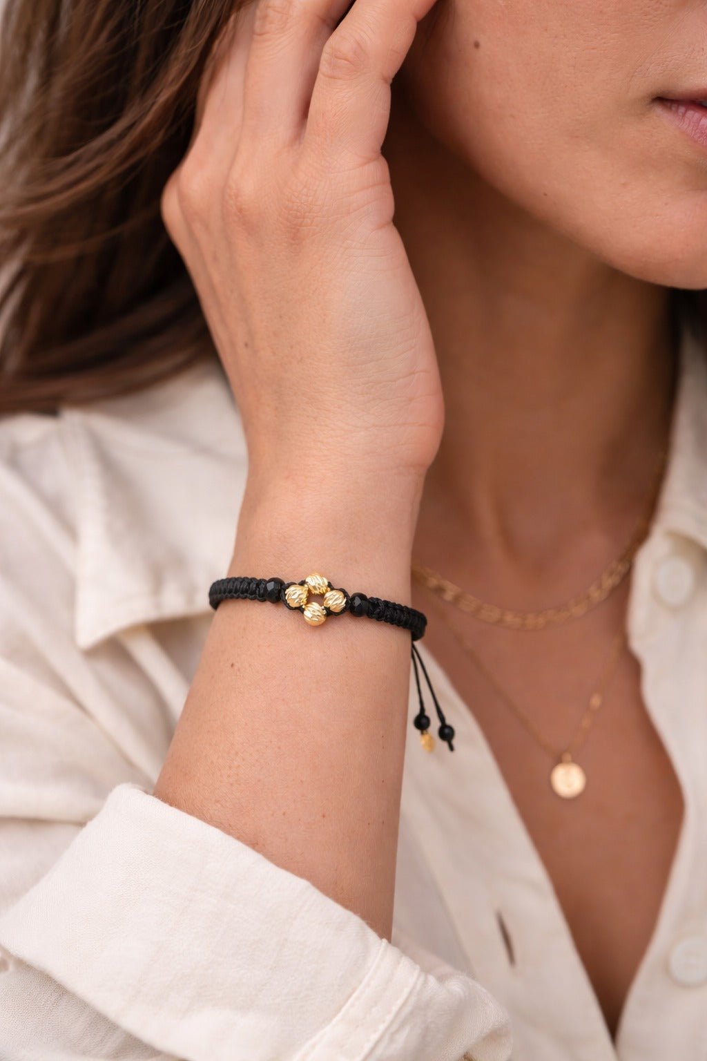 18K Gold Beads Cross Braided Bracelet