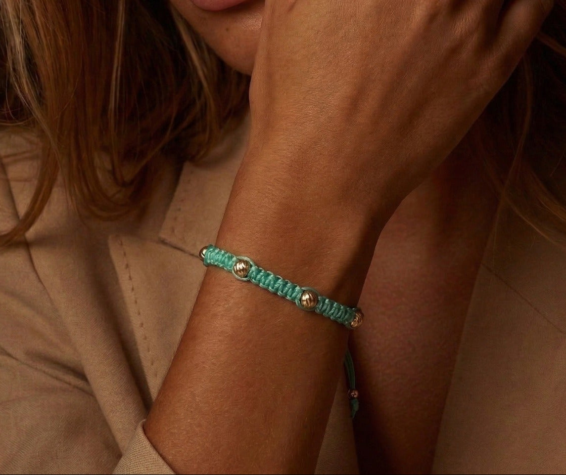 18K Gold Mint Green Braided Bracelet