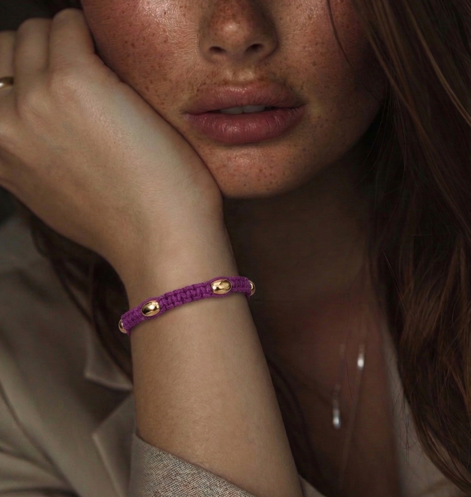 18K Gold Elongated Purple Braided Bracelet