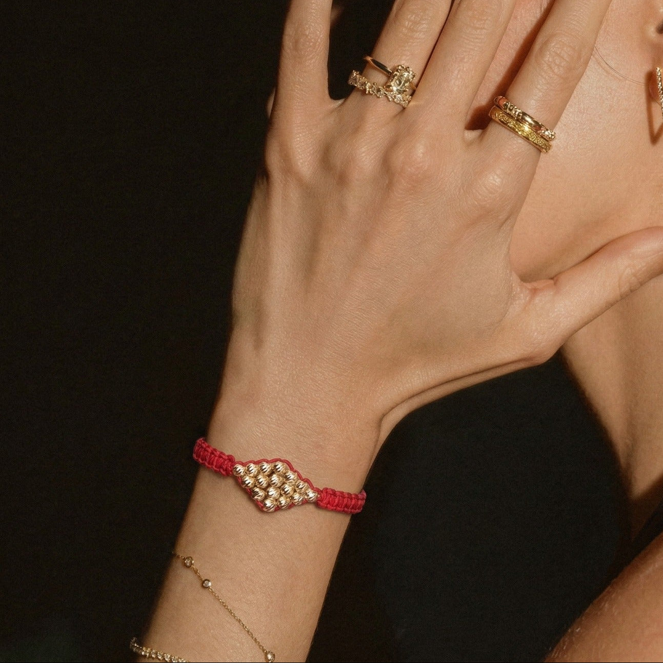 18K Gold Beads Unity Red Braided Bracelet