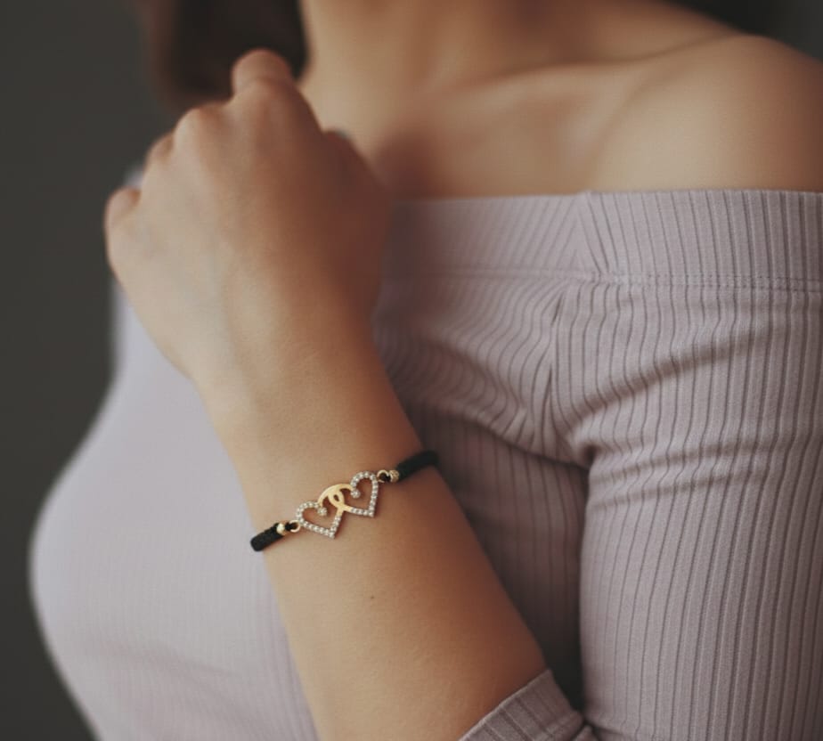 18K Gold Double Heart Braided Bracelet