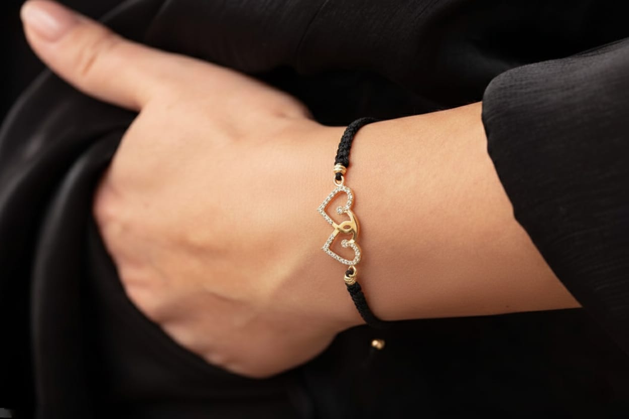 18K Gold Double Heart Braided Bracelet