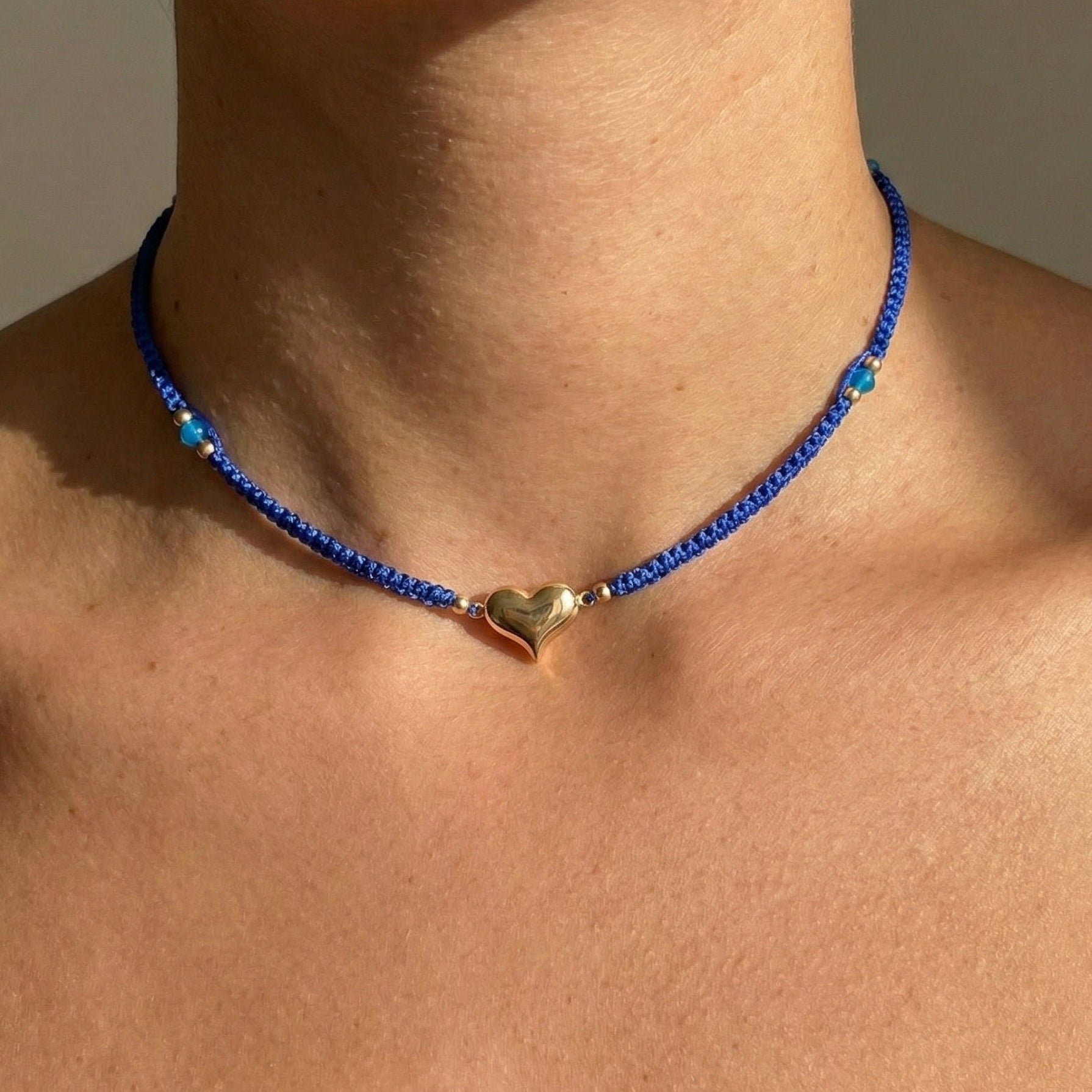 18K Gold Puffy Heart Braided Necklace