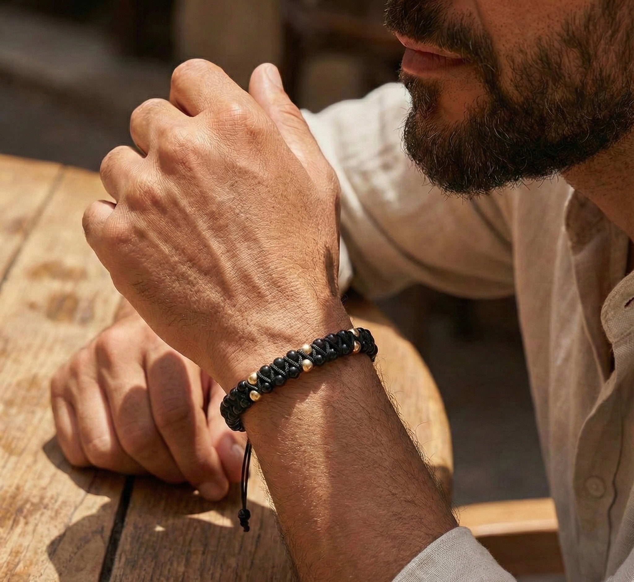 18K Gold & Gemstones Braided Men's Bracelet