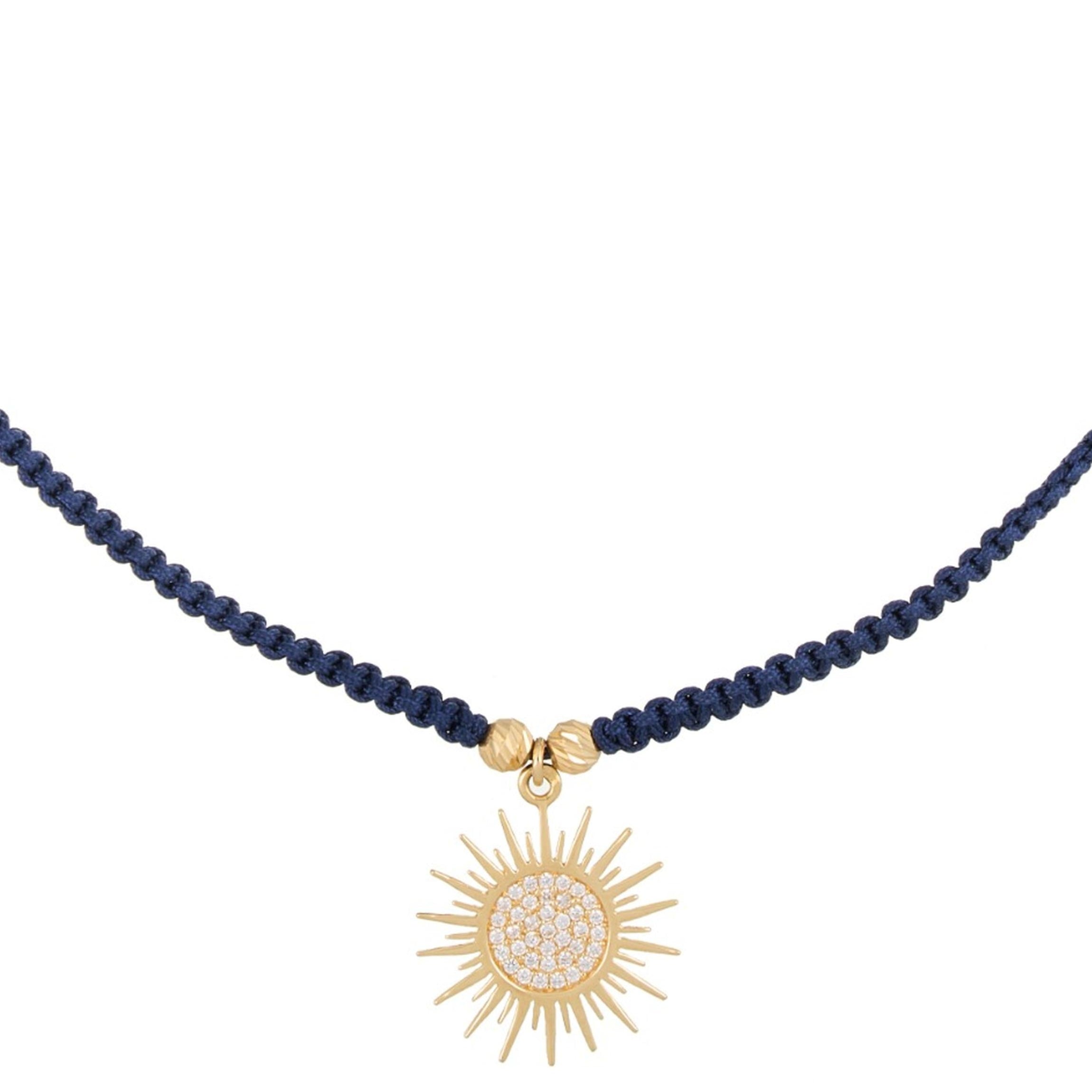 18K Gold Navy Blue Spiky Sun Braided Necklace