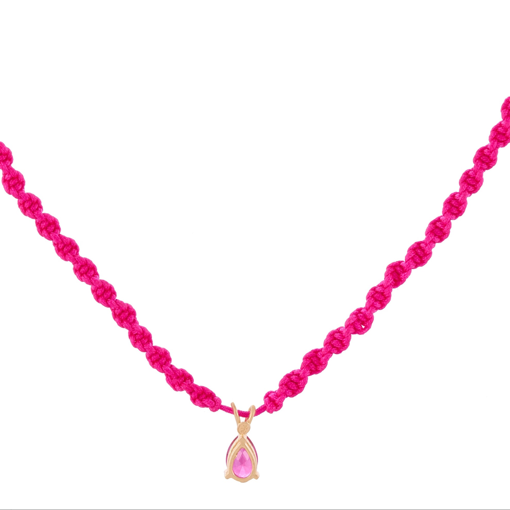 18K Gold and Pink Gem Braided Necklace