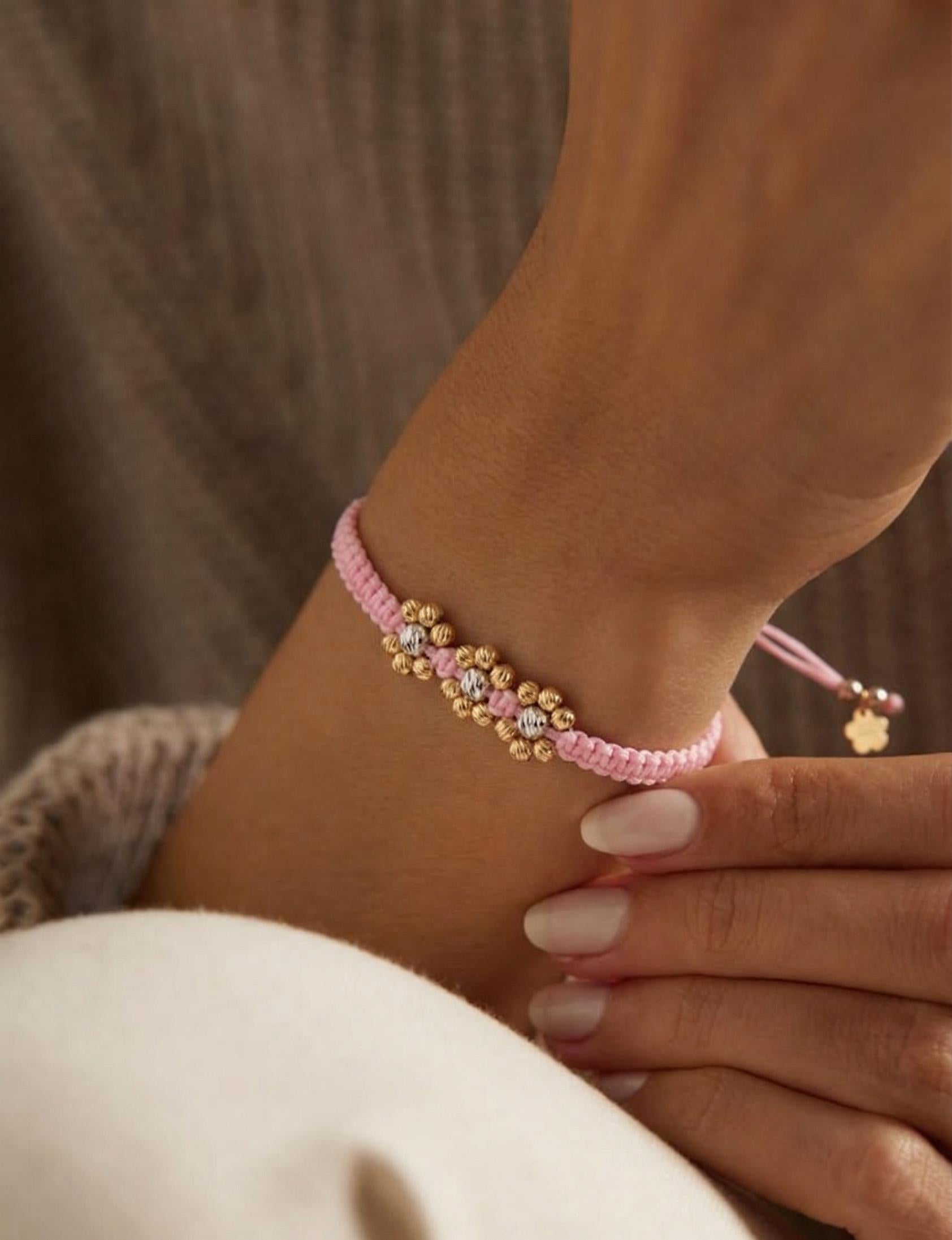 18K Gold Beads Mini Flowers Braided Bracelet