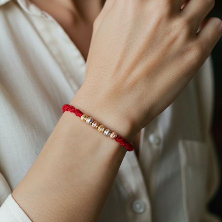 18K Gold Red Twined Braided Bracelet