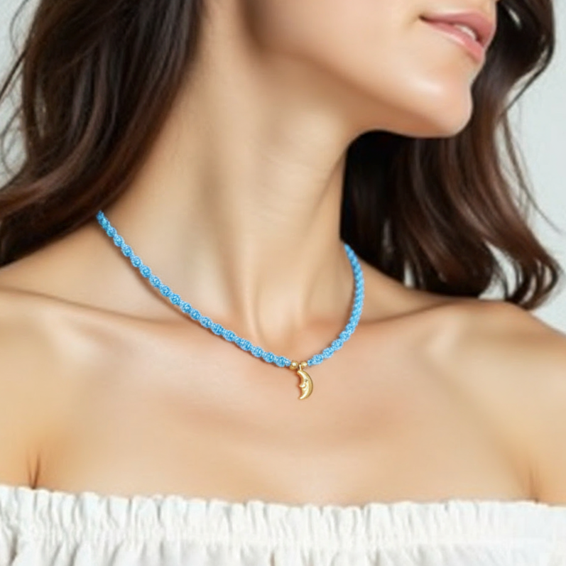 18K Gold Happy Moon Braided Necklace