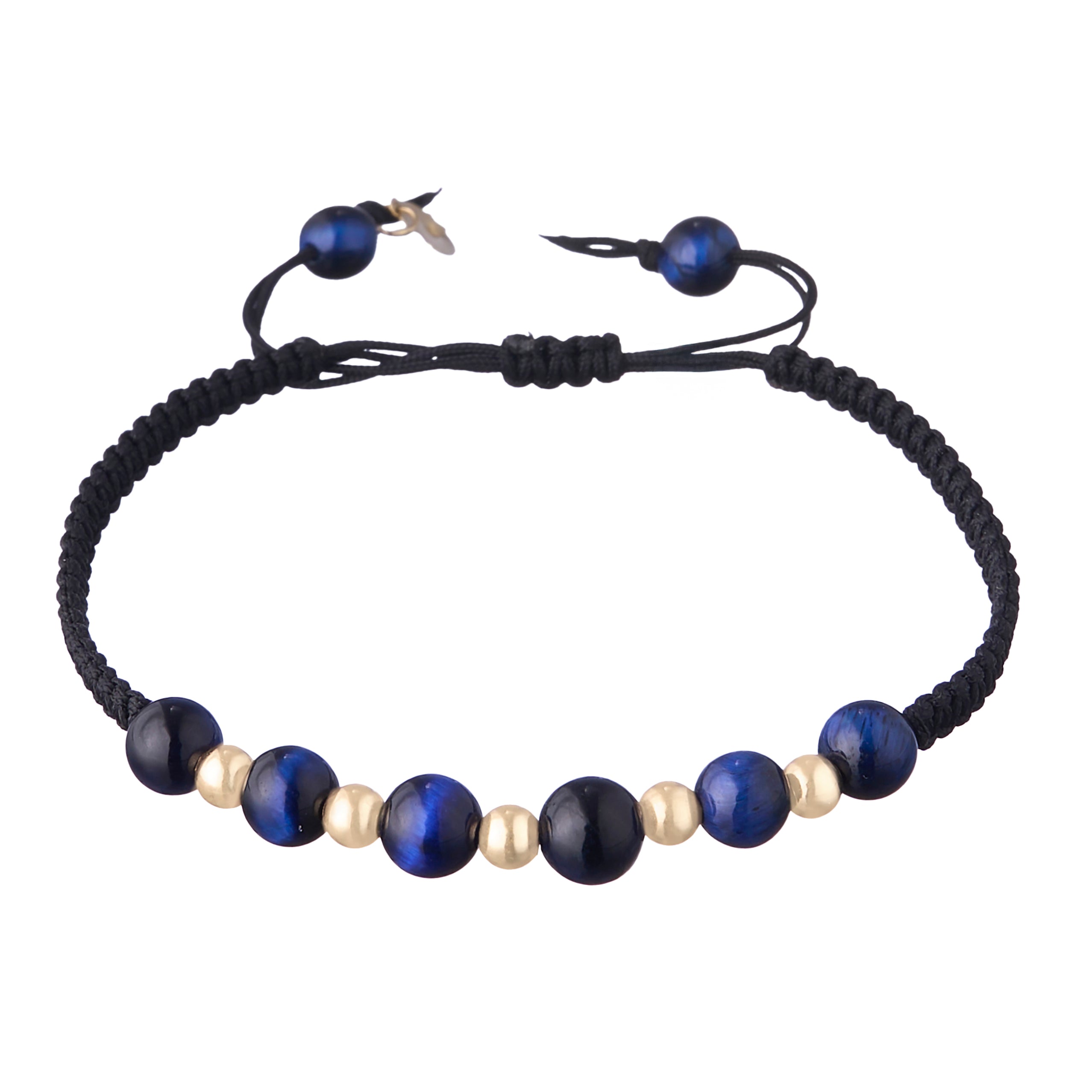 18K Gold and Dark Blue Stones Braided Men's Bracelet