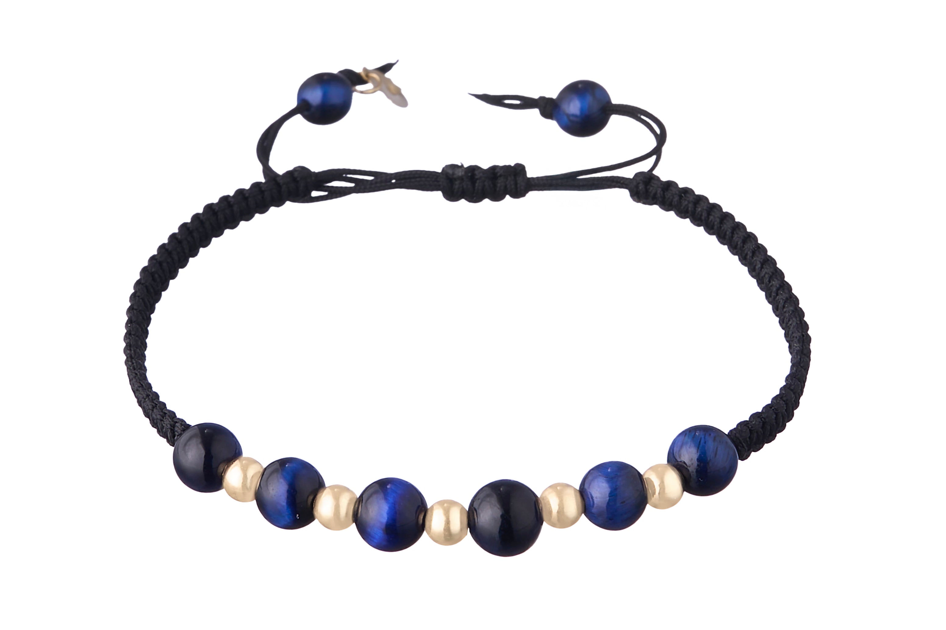 18K Gold and Dark Blue Stones Braided Men's Bracelet
