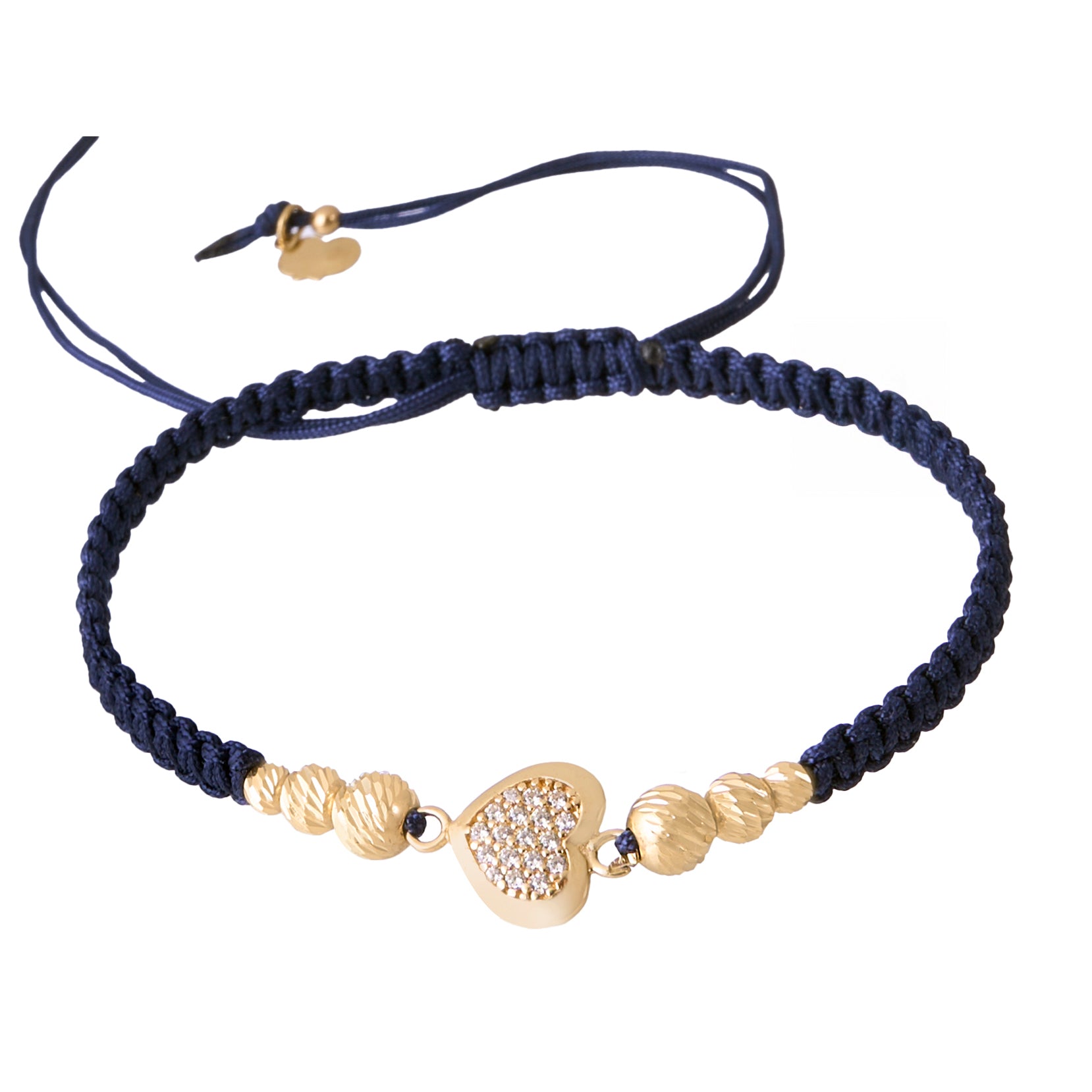 18K Gold Beads and Mini Heart Braided Bracelet