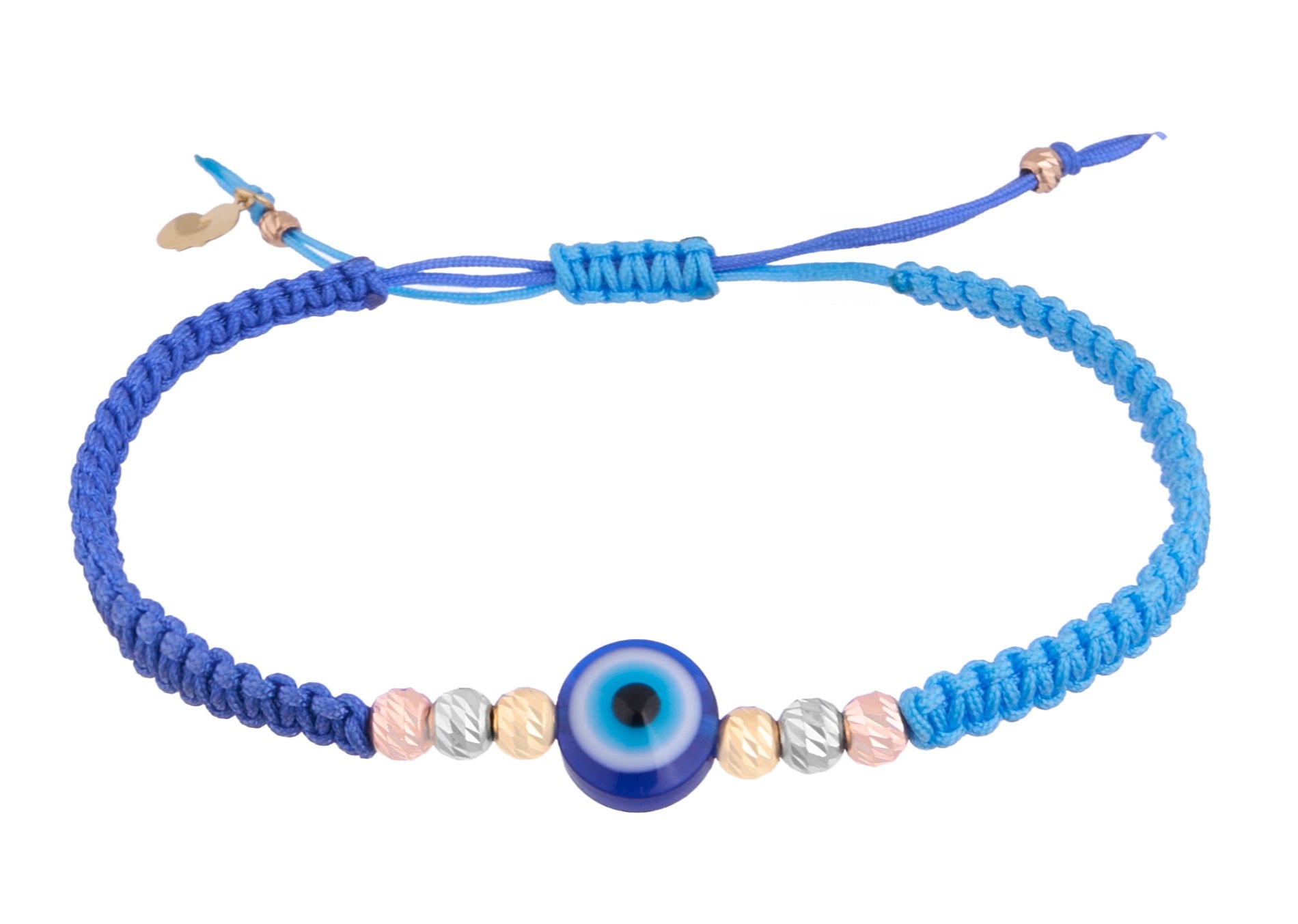 18K Gold beads and Evil Eye Charm Blue Braided Bracelet