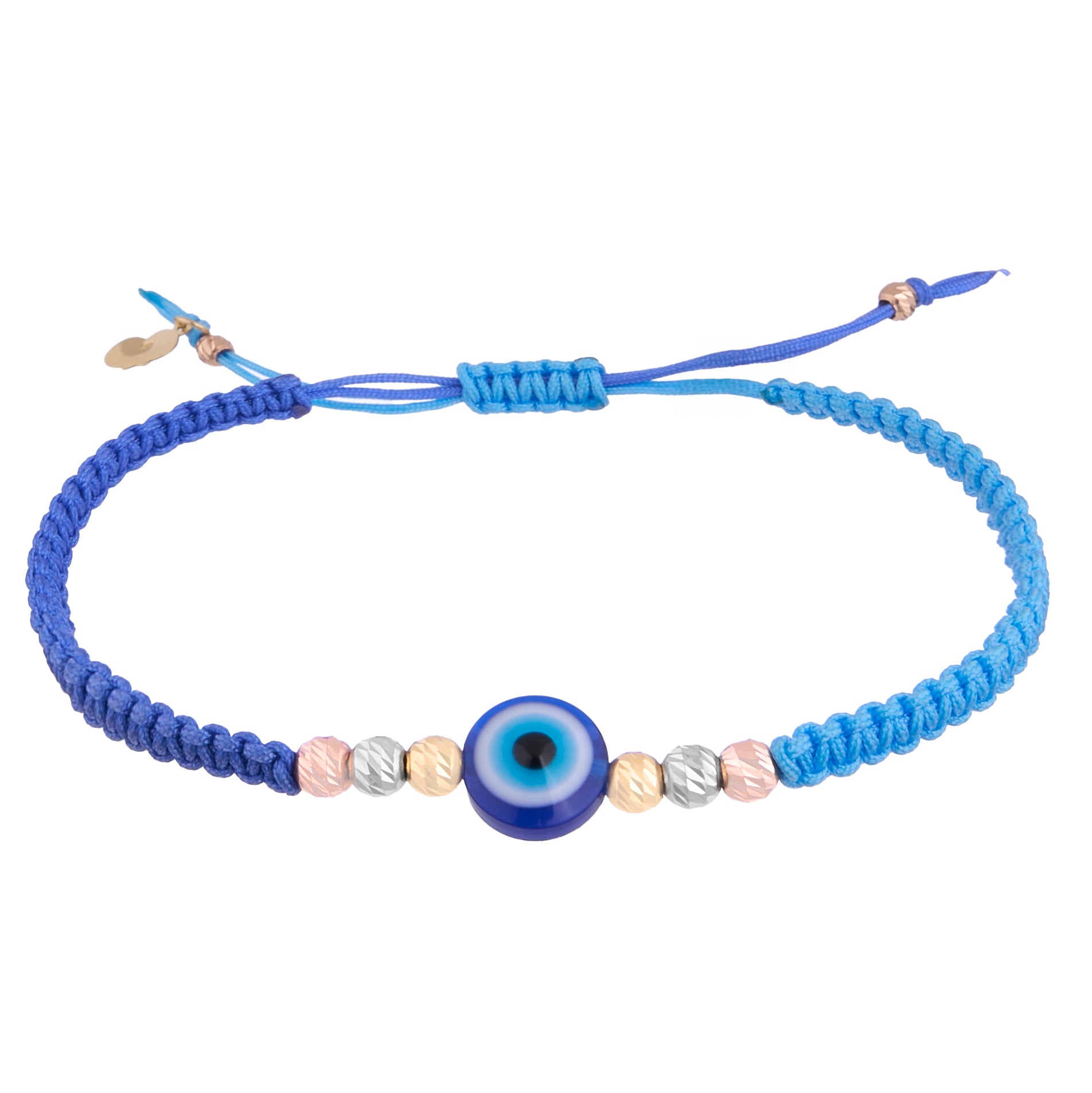 18K Gold beads and Evil Eye Charm Blue Braided Bracelet