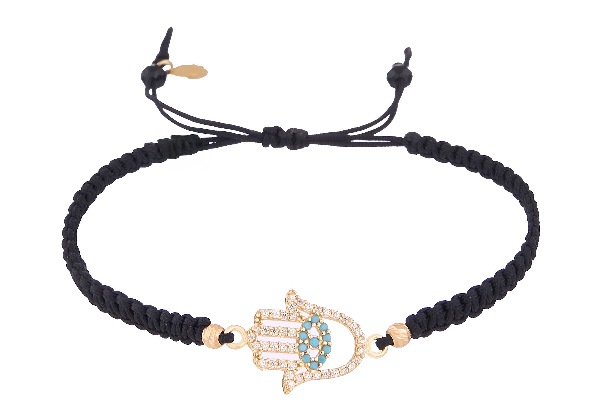 18K Gold Hamsa Hand Black Braided Bracelet