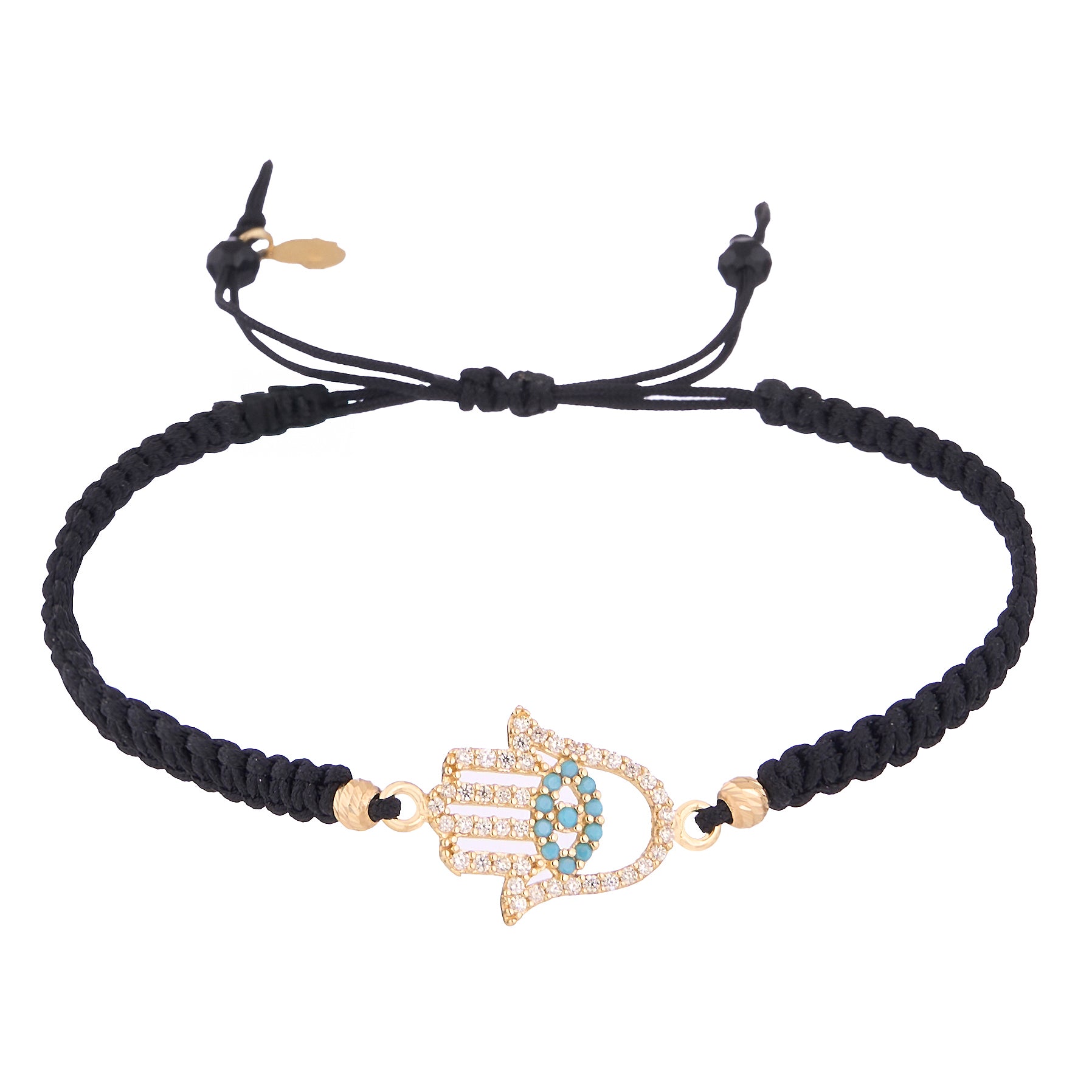18K Gold Hamsa Hand Black Braided Bracelet
