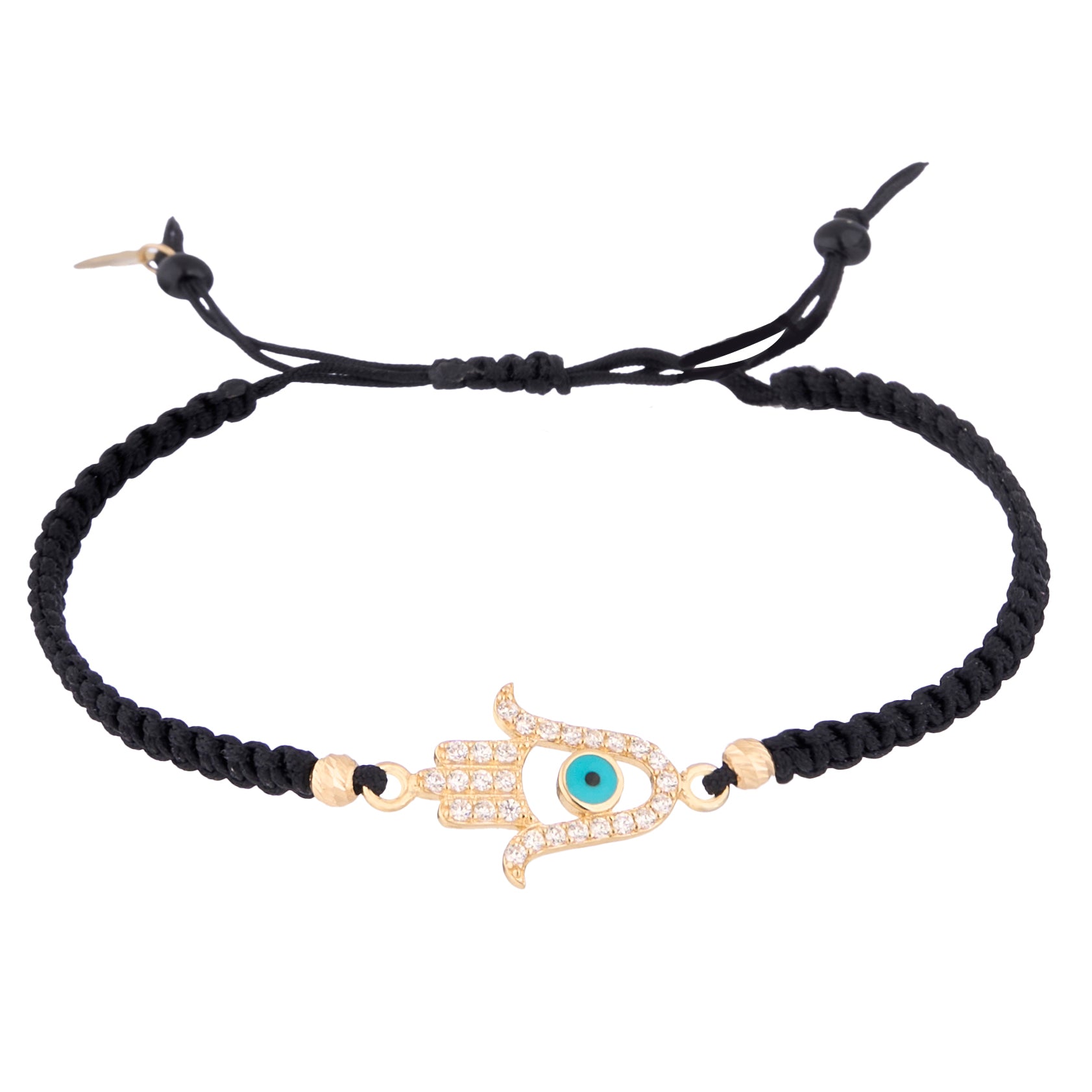 18K Gold Hamsa Hand Black Braided Bracelet