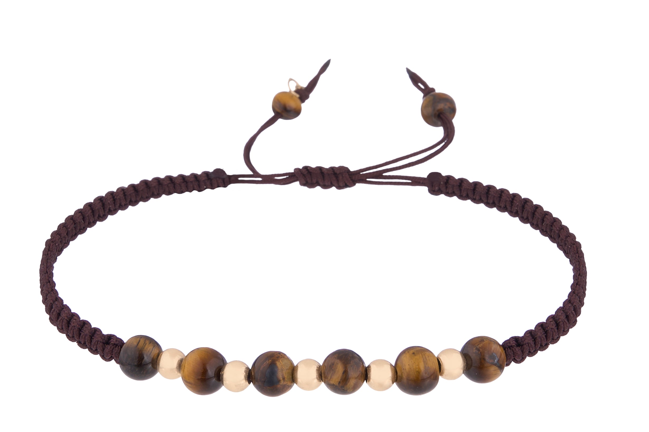 18K Gold Beads and Brownish Stones Braided Men's Bracelet