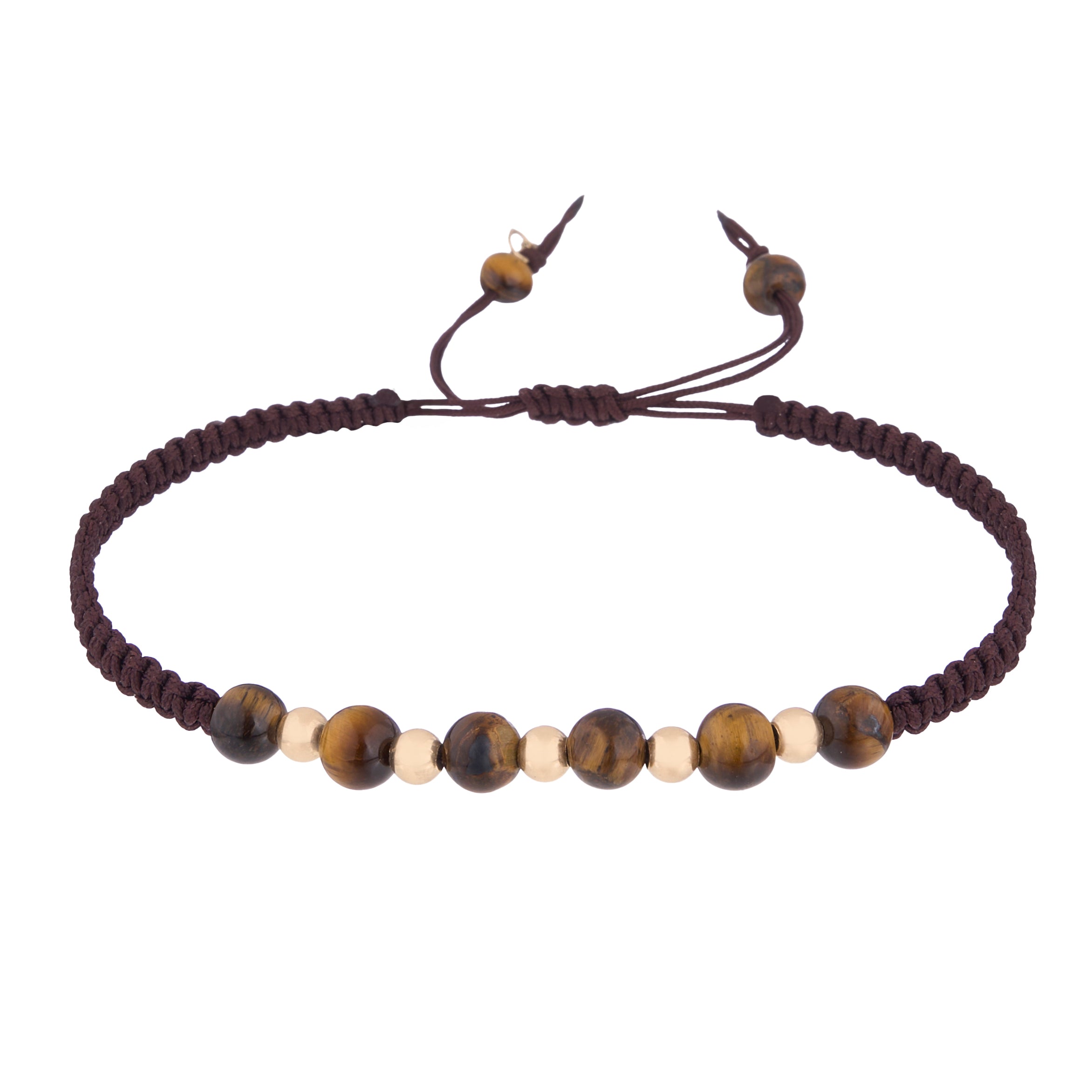 18K Gold Beads and Brownish Stones Braided Men's Bracelet