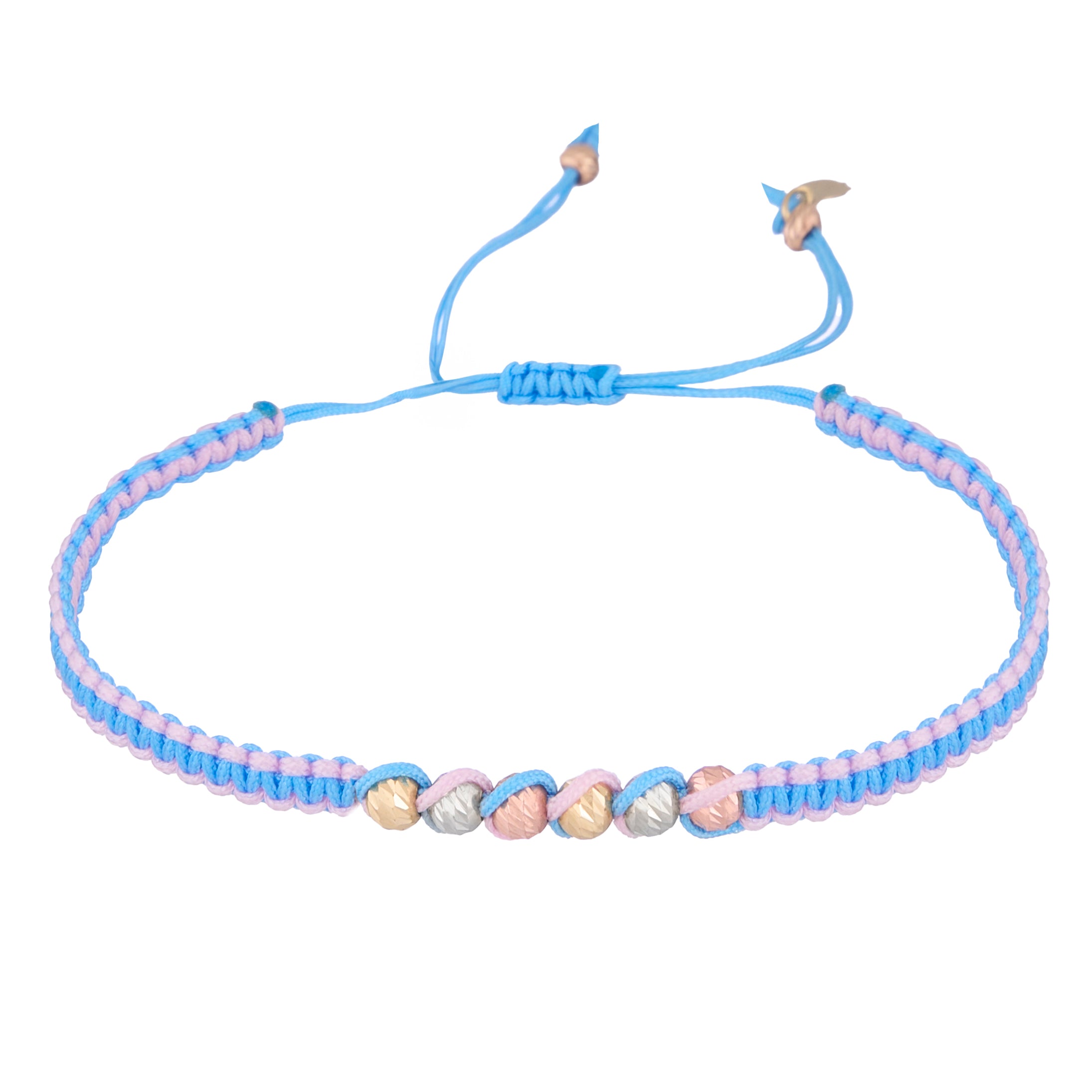 18K Gold Beads Blue and Pink Braided Bracelet