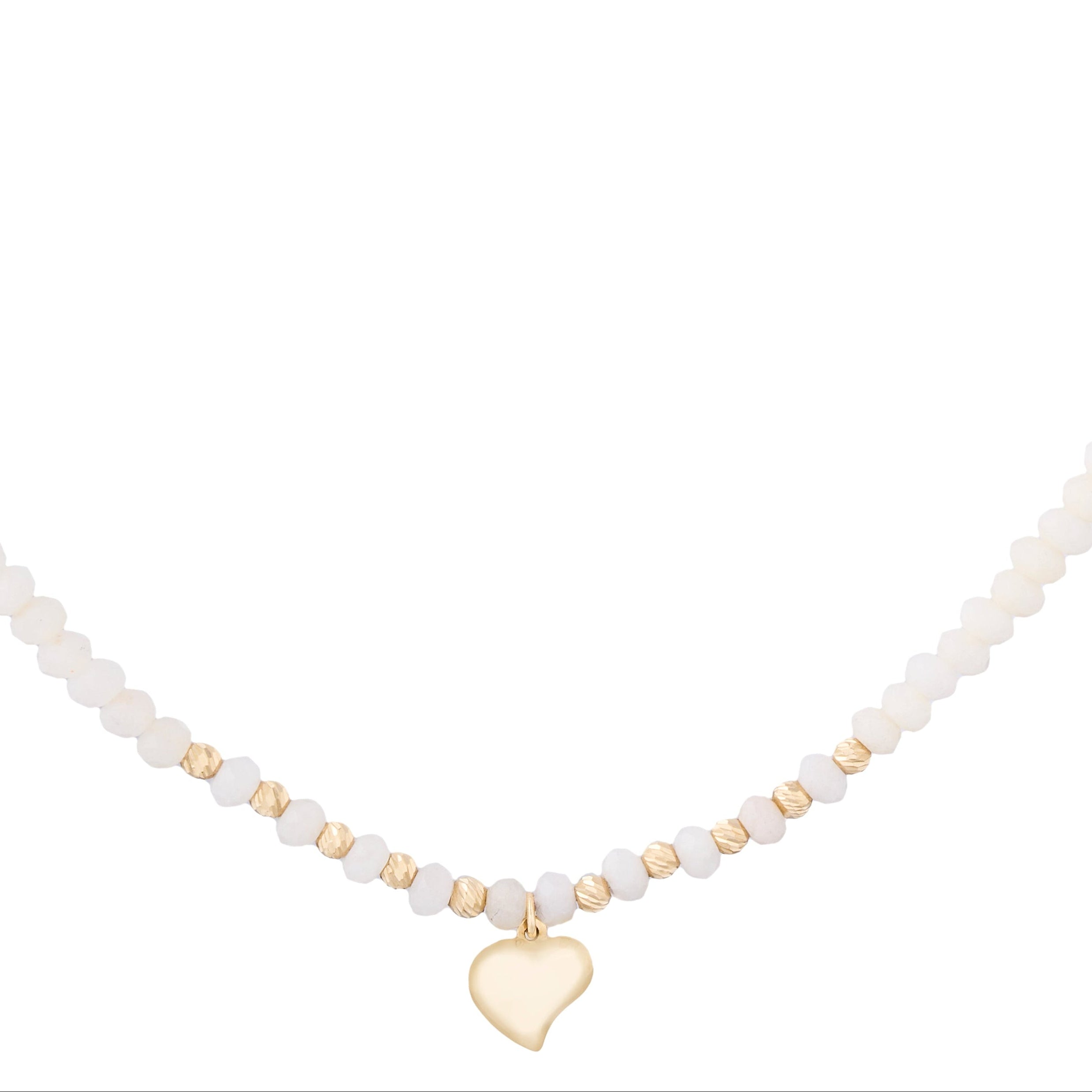 18K Gold Heart and Beads with Gemstones Necklace