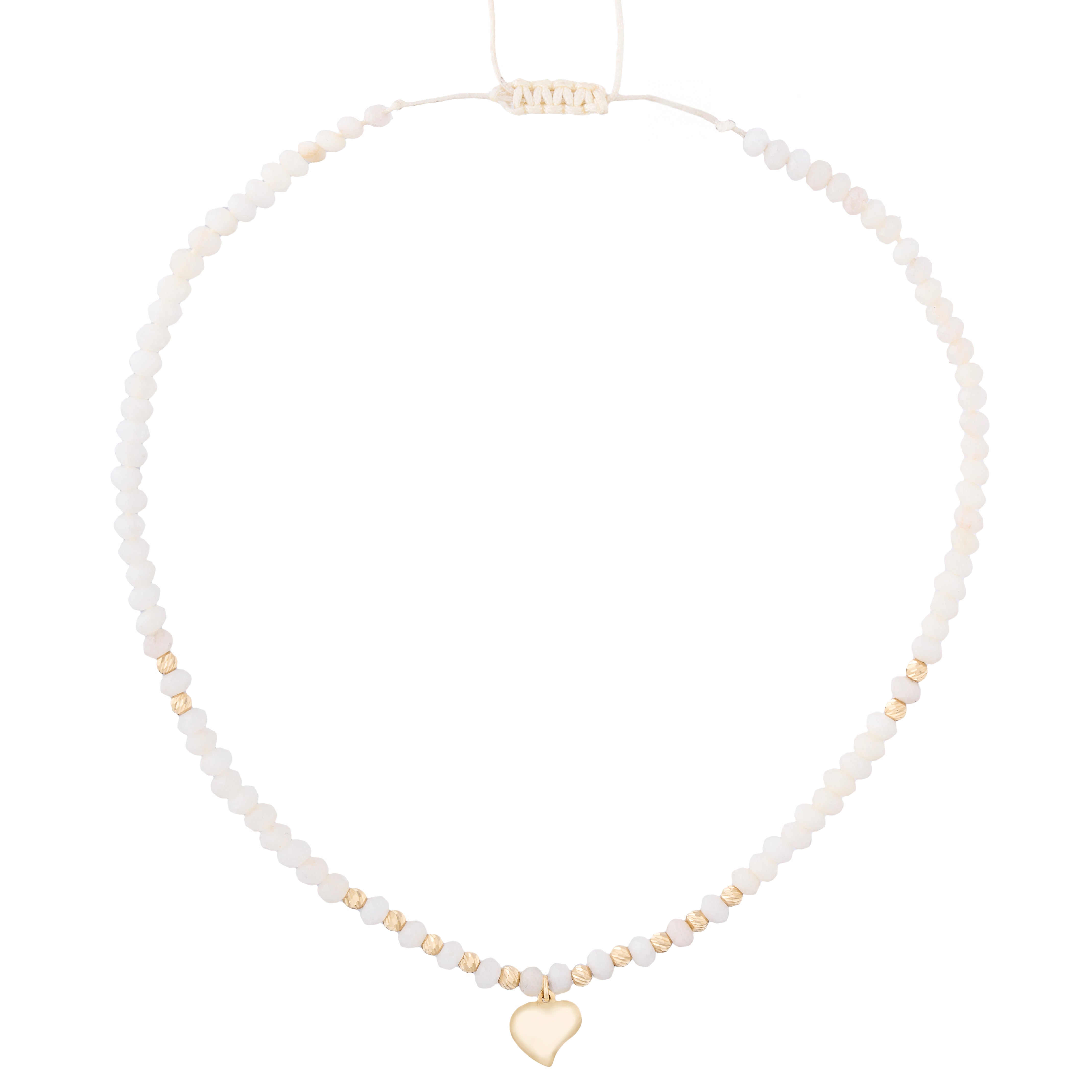 18K Gold Heart and Beads with Gemstones Necklace