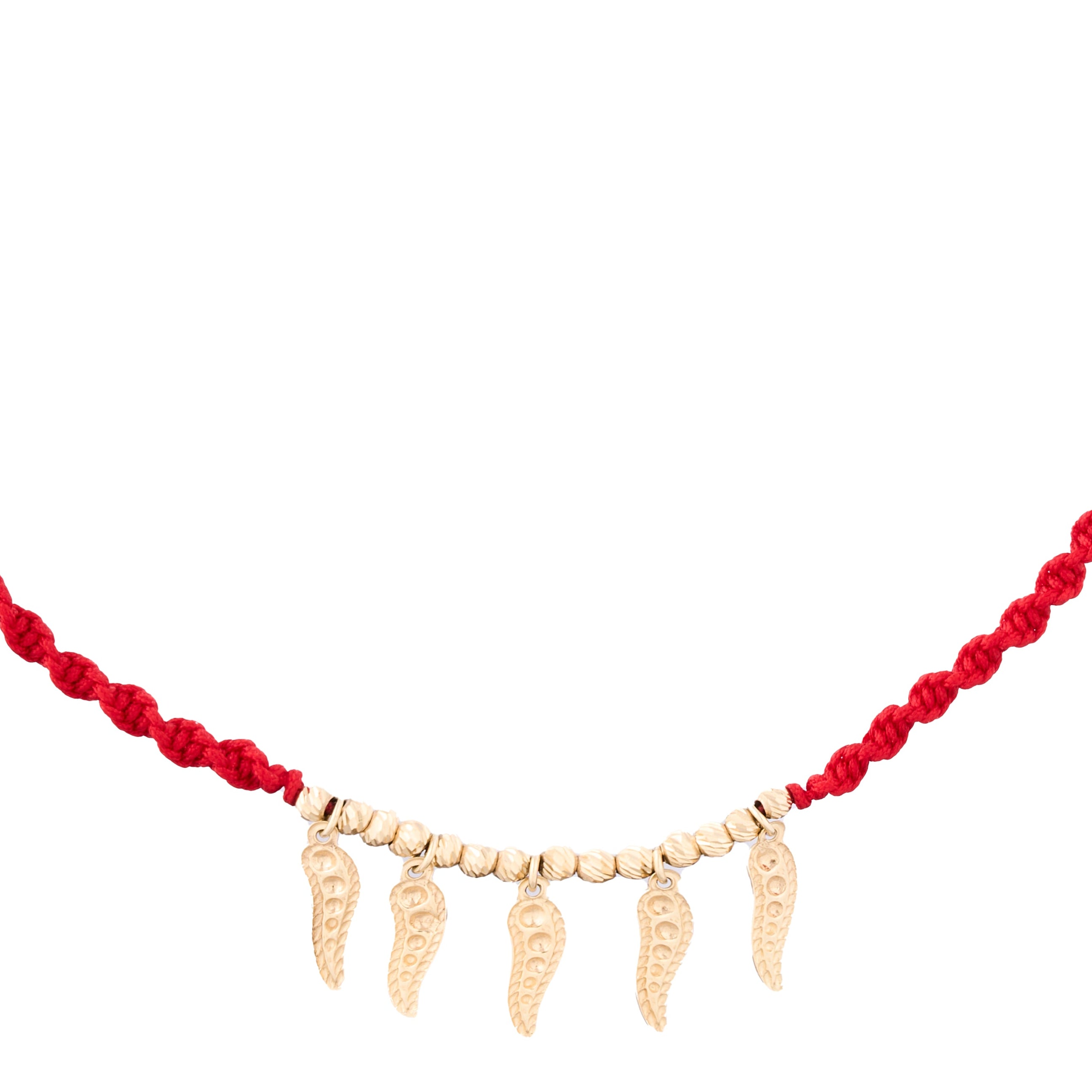 18K Gold Red Beads and Peas Braided Necklace
