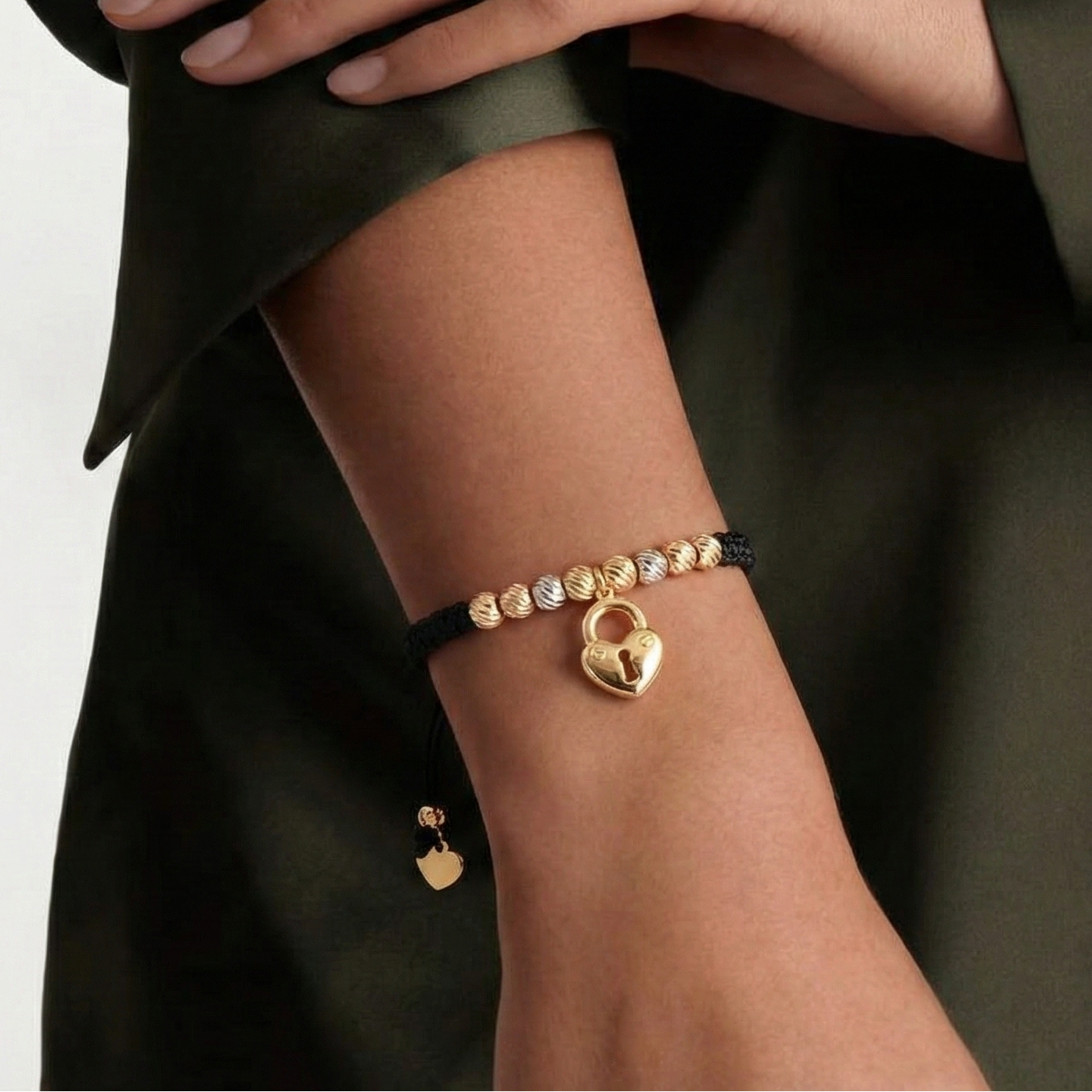 18K Gold Heart Lock Braided Bracelet