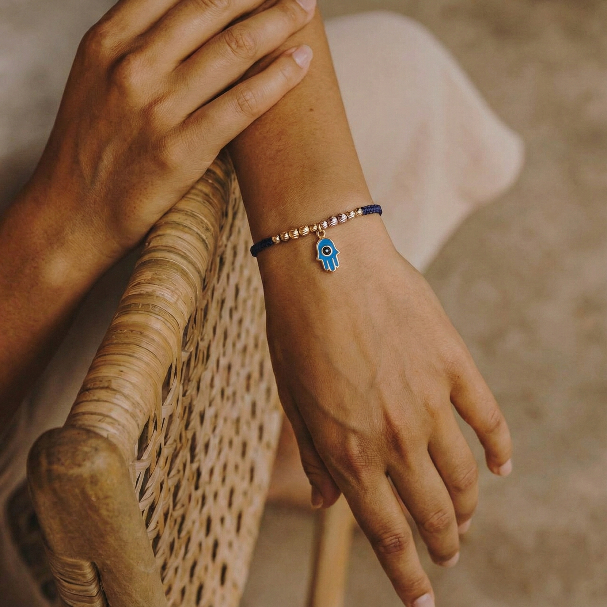 18K Gold Dangling Evil Eye Braided Bracelet