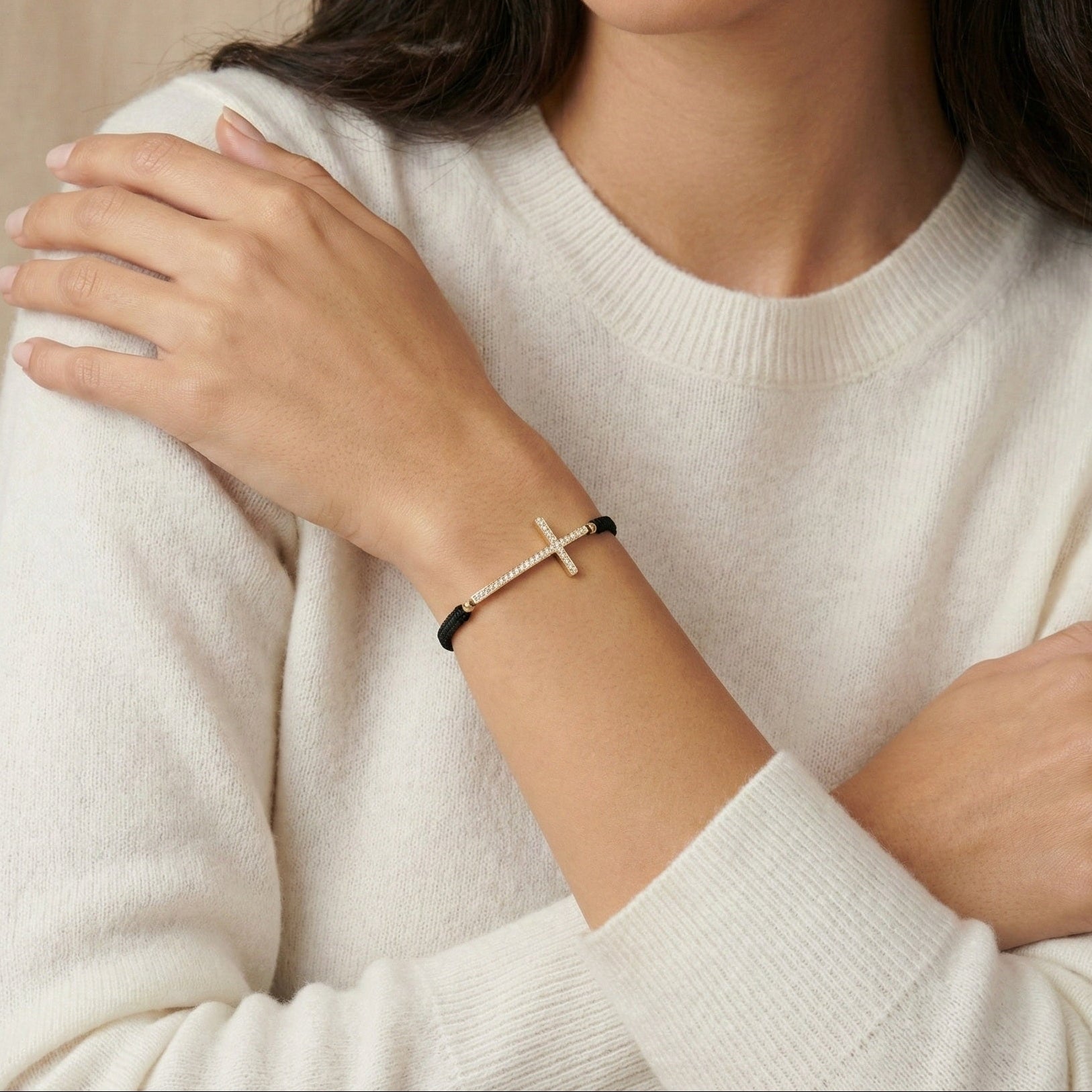 18K Gold Cross Braided Bracelet