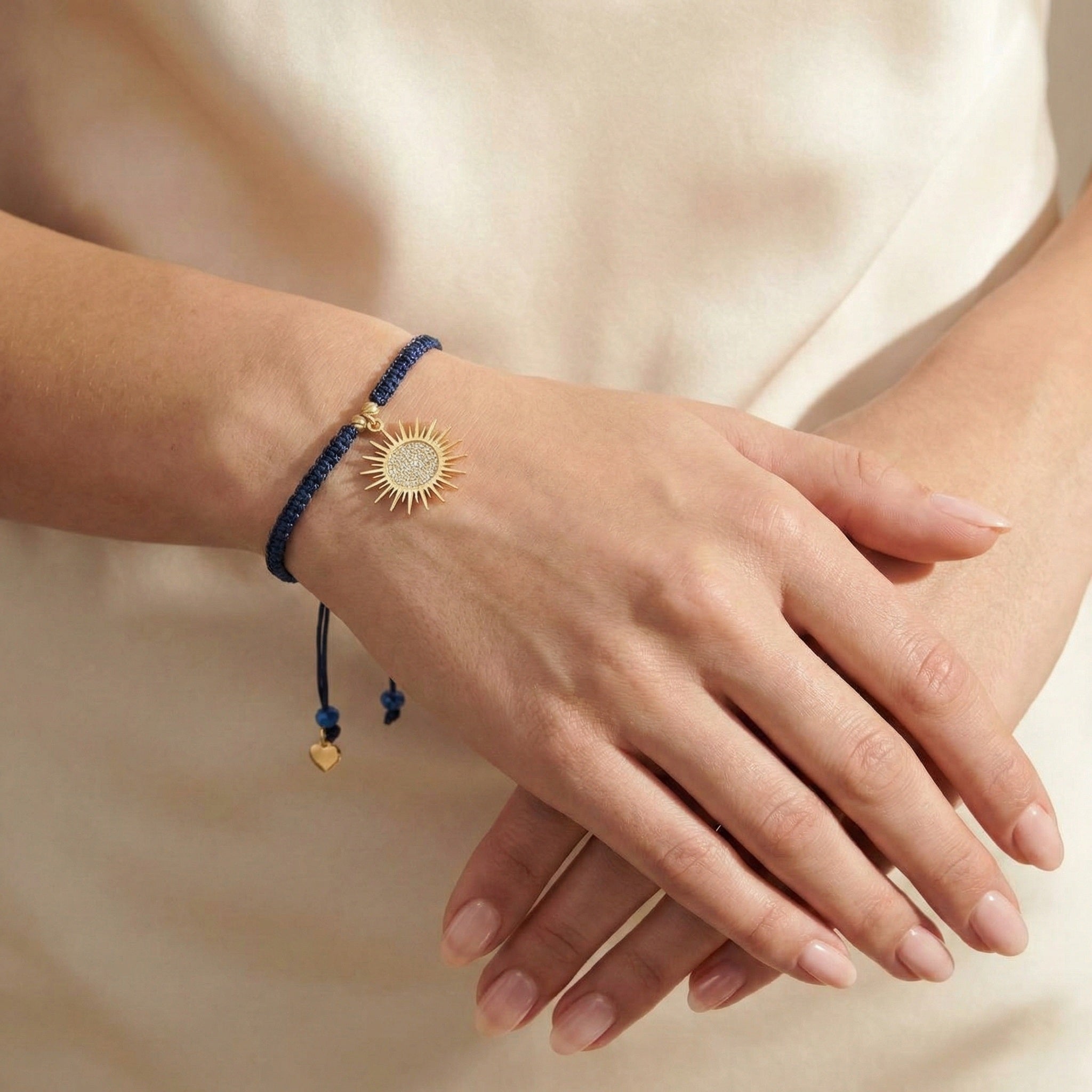 18K Gold Sun Navy Blue Braided Bracelet