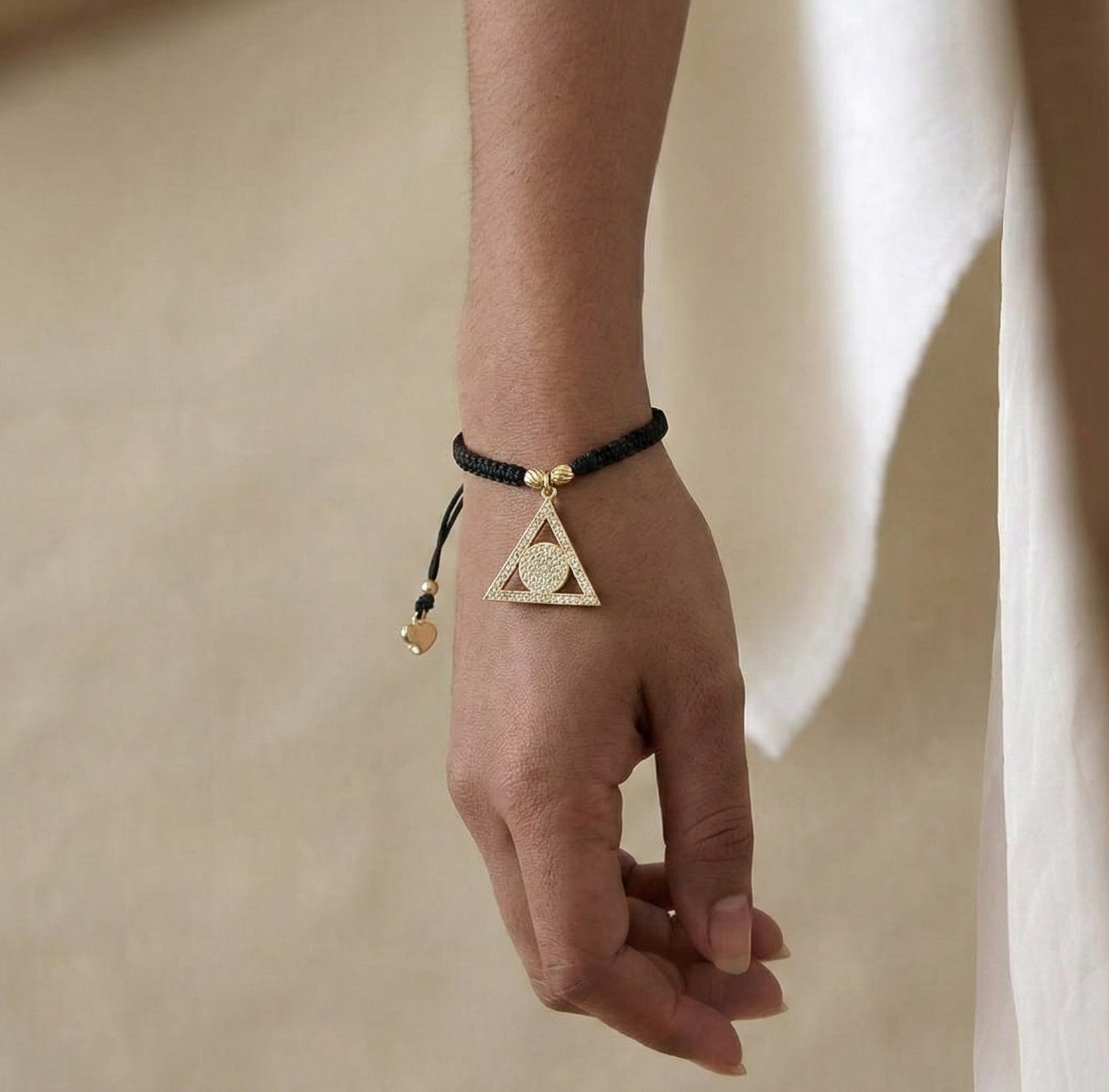 18K Gold Triangle & Circle Braided Bracelet