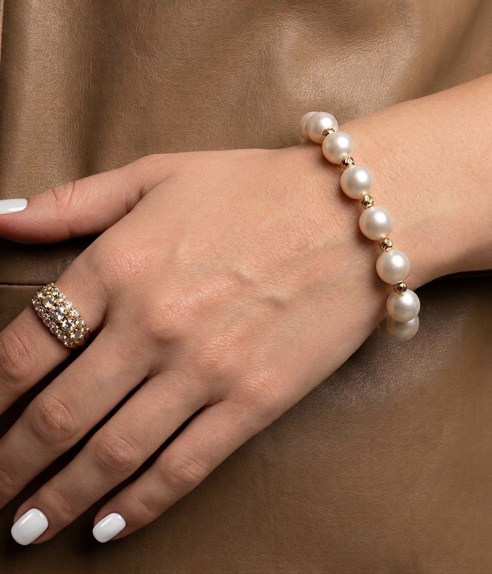 18K Gold Beads and White Stones Bracelet