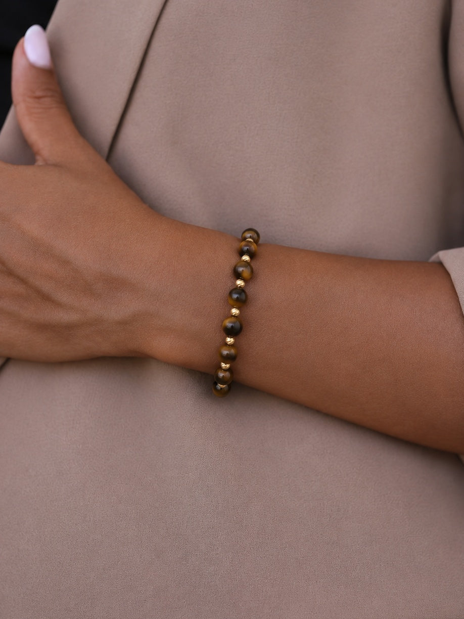 18K Gold Beads and Brownish Stones Bracelet