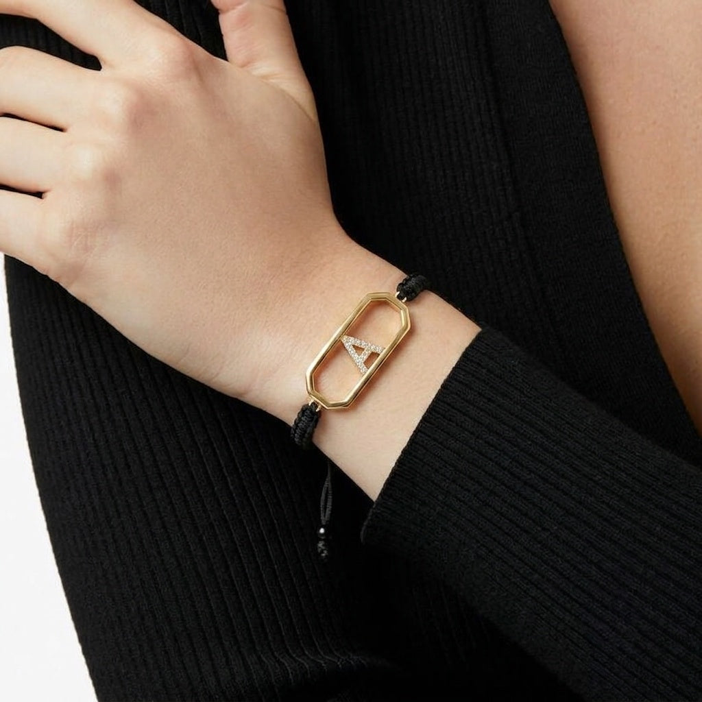 18K Gold Sliding Initial Braided Bracelet - Letter A