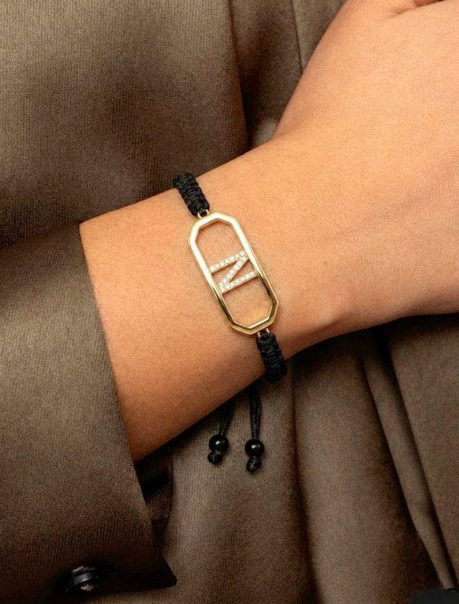 18K Gold Sliding Initial Braided Bracelet - Letter N