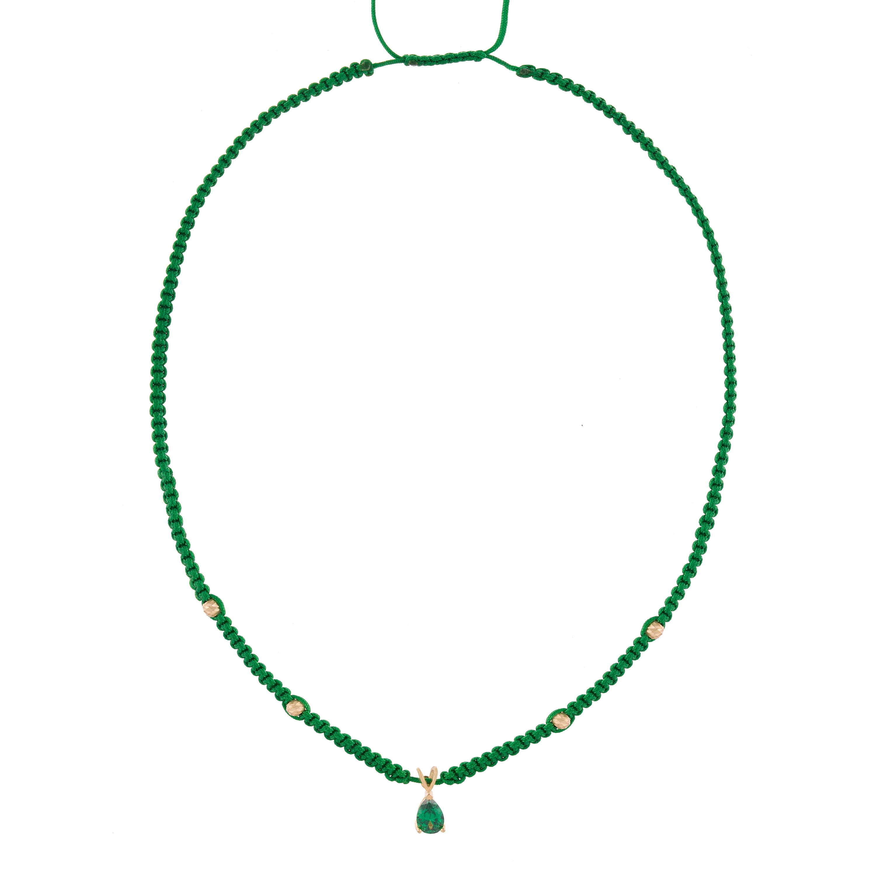 18K Gold Green Gem Braided Necklace